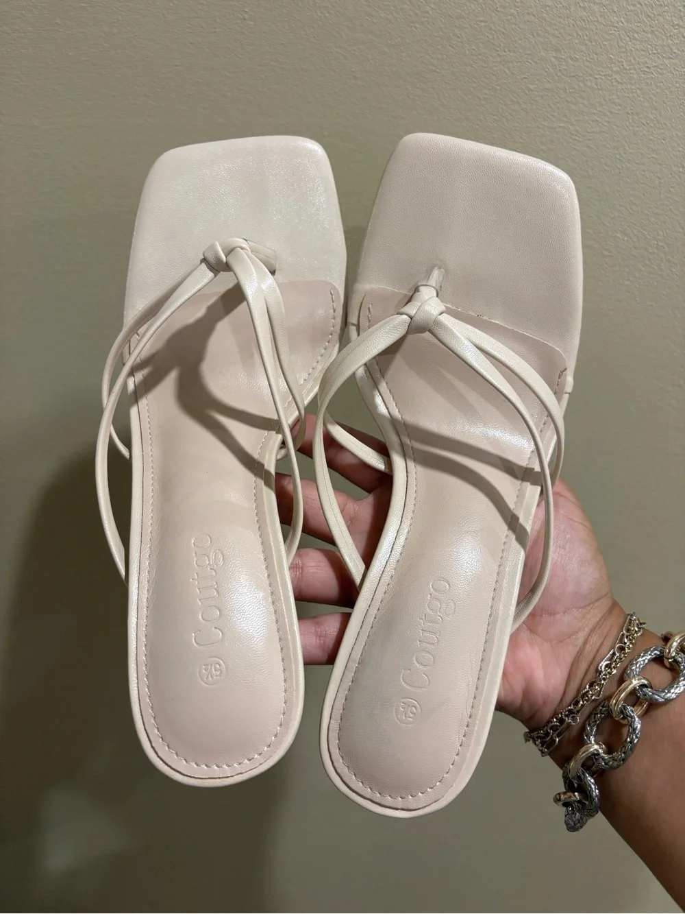 Coutgo Beige Strappy Heeled Sandals